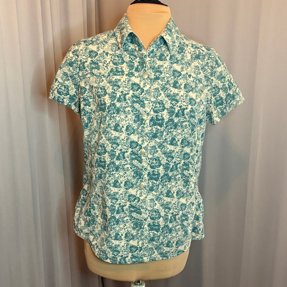 REI Women's Teal Floral Vented Button Down Shirt